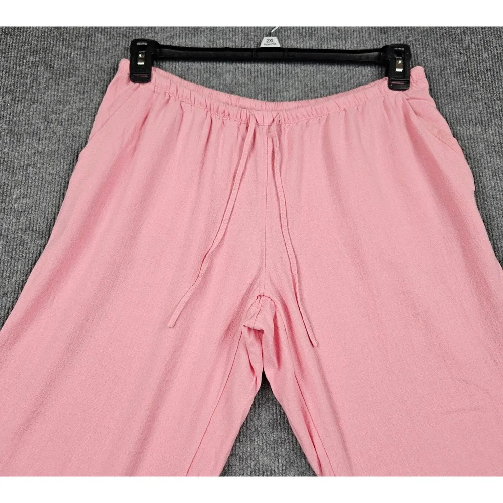 H&M Divided Women Pink Wide Leg Linen Blend Lounge Pants Drawstring Size M